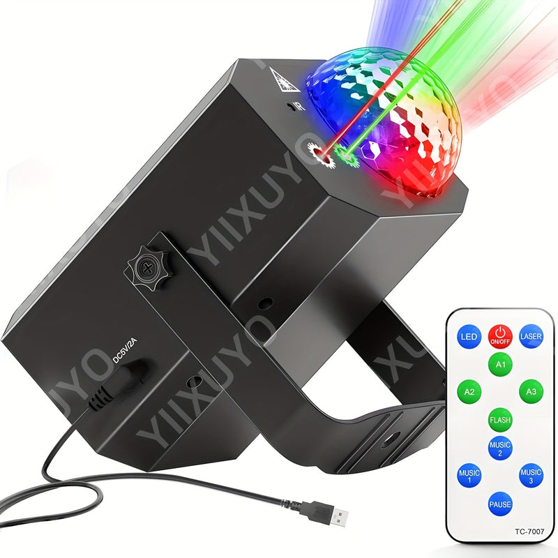 Luces de Fiesta DJ Disco Ball con Proyección Gobo y Control de Sonido, Cable USB de 3.02 Metros, Luces RGB Estroboscópicas para Fiestas, Promociones, Cumpleaños, Navidad, Bodas y Clubes
