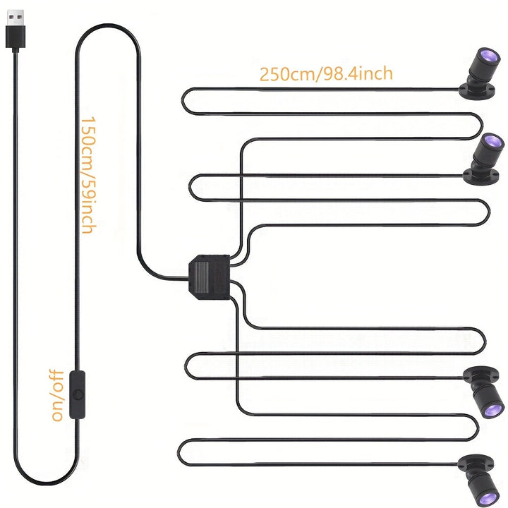 2/4pcs Mini Foco LED UV 1W, Luz Fluorescente /Oxido Plateado/Dorado, Luz Violeta para Vitrinas, Exhibición de Manos, Estantería, Computadora, USB, Modelo Interior