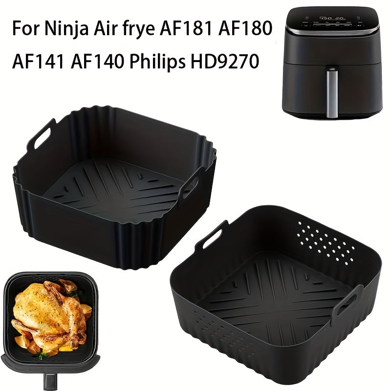 2 unidades de forros de silicona para freidora de aire de 22,35 cm para freidoras de aire de 5,5 a 7 QT, resistentes al calor y fáciles de limpiar, sartenes de silicona para freidora de aire Ninja AF181, AF180, AF141, AF140, Philips HD9270, adecuados par
