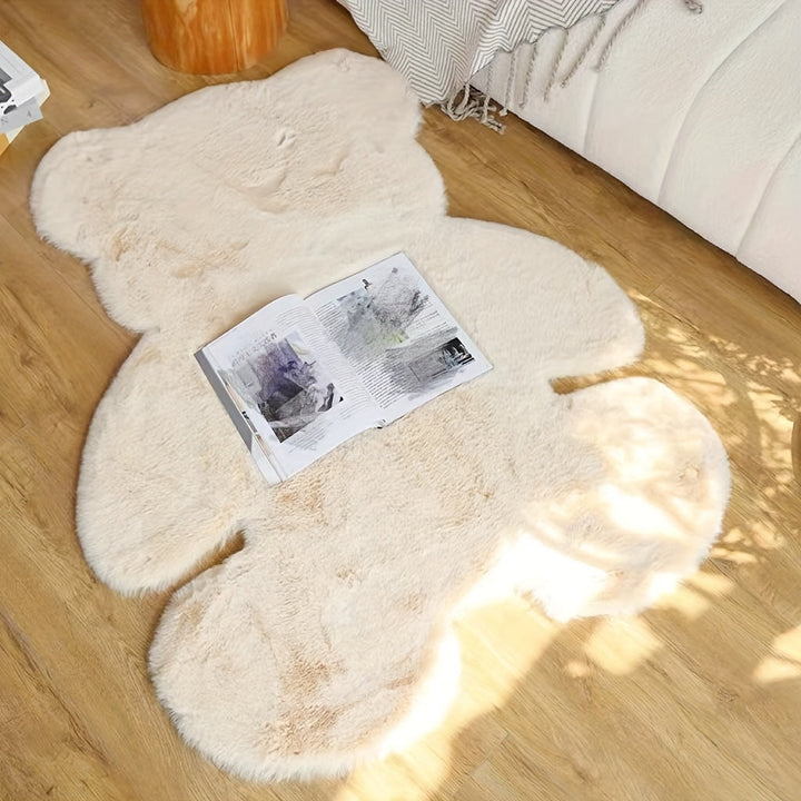 Alfombra suave y acogedora con forma de oso de peluche, ideal para dormitorio, sala o clóset: lavable a máquina, pelo bajo y duradera