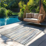 Siete Ciervos Alfombra de Exterior de Veludo Ultra-Suave - Antideslizante, Lavable en Máquina, Patrón Geométrico en Azul, Beige y Rayas Marrones - Ideal para Acampar, Patio o Uso Interior/Exterior, Alfombra Interior/Exterior | Alfombra con Patrón Geométr