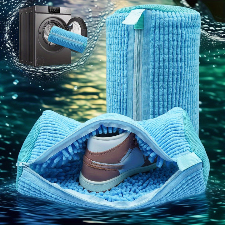 Adecuado para Lavadora y Secadora de Zapatos, Bolsa de Peluche con Cremallera Reutilizable y Duradera para Zapatillas y Tenis, Kit de Limpieza para Eliminar Manchas, Azul 1pz, Bolsas de Lavandería