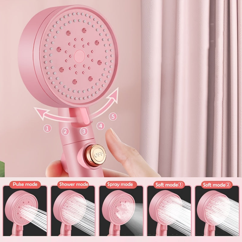 1 pieza, cabezal de ducha rosa de alta presión con 5 modos ajustables - Boquilla de mano de acero inoxidable para baño en casa, diseño montado en pared, fácil instalación, flujo de agua potente para una experiencia refrescante, accesorios para ducha