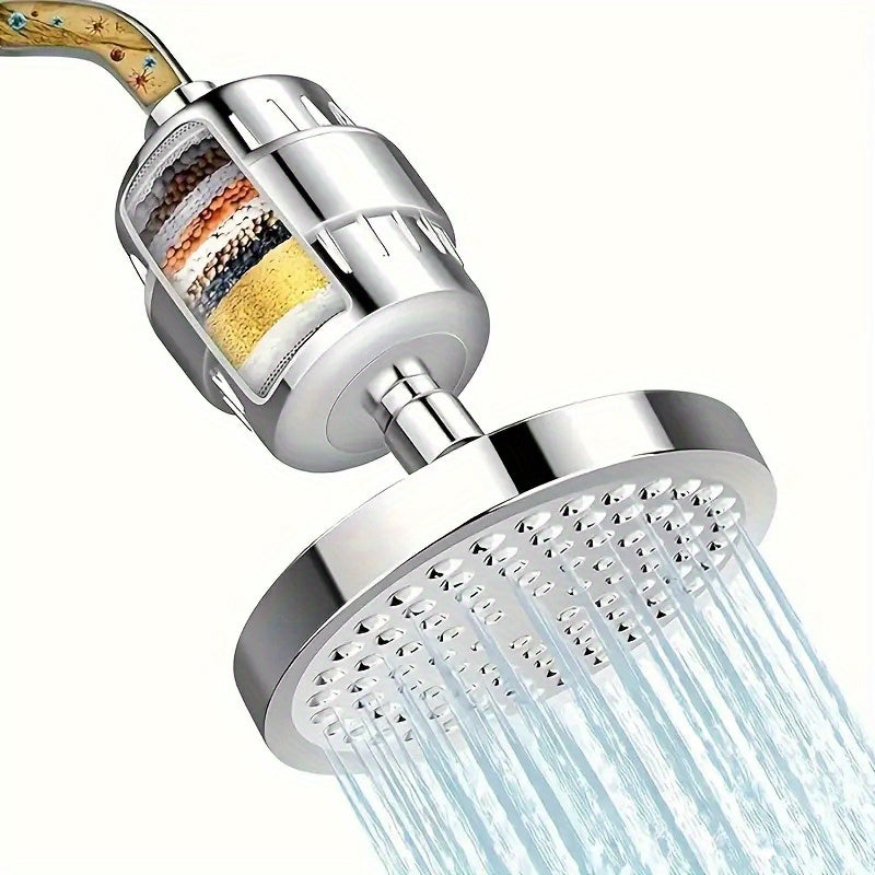 1 juego de cabezal de ducha tradicional de plástico con filtro de agua de 15 etapas, alta presión tipo lluvia, montaje en pared, elimina cloro y sustancias dañinas, forma redonda - ideal para una experiencia de baño con agua suave