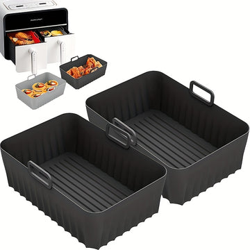 Revestimientos de Silicona para Freidora de Aire Ninja Dual Dz401 Dualzone, Revestimientos de Silicona Reutilizables para Freidora de Aire, Accesorios para Cesta de Freidora de Aire Antiadherentes, Bandeja de Repuesto para Hornear