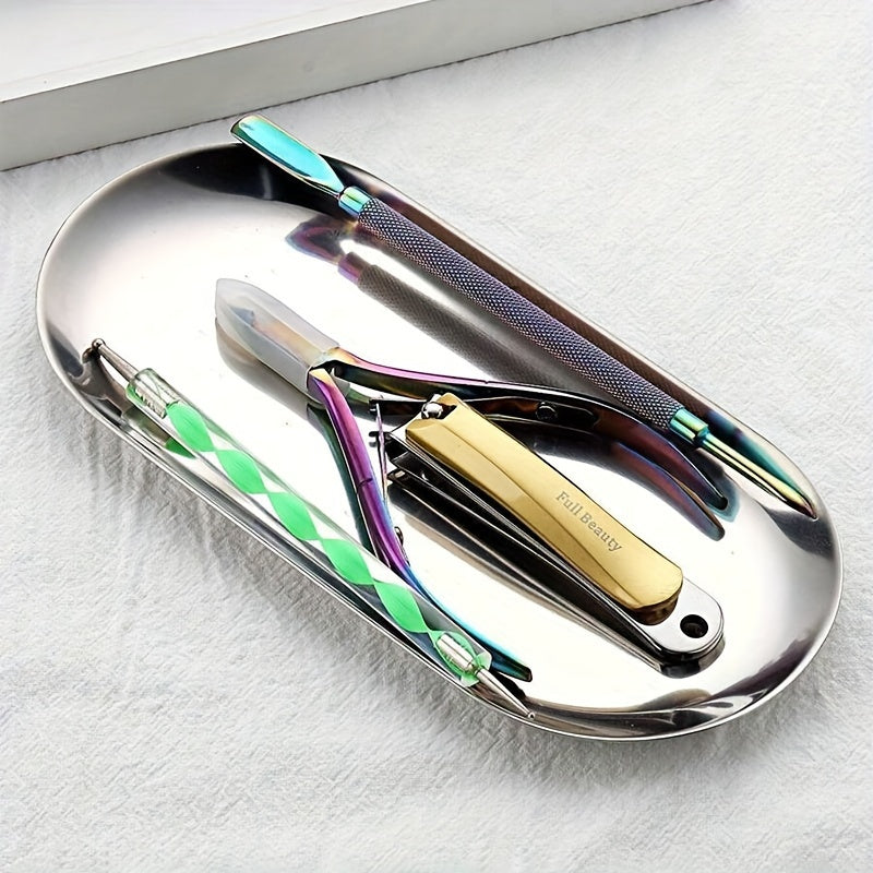 1pc bandeja de esterilización ovalada de acero inoxidable, sin formaldehído, para herramientas de tatuaje y arte de uñas, paleta de almacenamiento de escritorio en casa para accesorios de arte de uñas