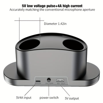 Base de carga universal inalámbrica para micrófono - Altura ajustable, compatible con micrófono dual, alimentado por USB-C, diseño compacto para carga de micrófono sin manos, cargador de micrófono, grabación sin manos, accesorio elegante, construcción du