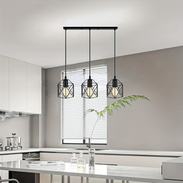 3 Luces de Colgante para Comedor, Luces de Cárcel Retro, Luz de Techo de Granja Ajustable de Altura, Luces de Cocina, Luz de Granja Colgante Negra para Luces de Colgante Industriales para Comedor, Dormitorio, Pasillo