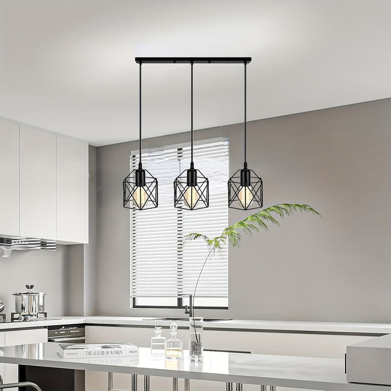 3 Luces de Colgante para Comedor, Luces de Cárcel Retro, Luz de Techo de Granja Ajustable de Altura, Luces de Cocina, Luz de Granja Colgante Negra para Luces de Colgante Industriales para Comedor, Dormitorio, Pasillo