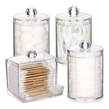 4 contenedores para hisopos, caja organizadora con tapa, dispensador de bolas de algodón de 10/7 oz, frasco de baño para almacenamiento