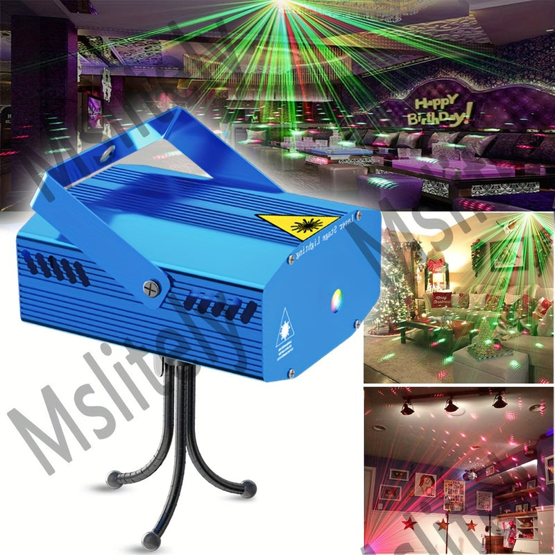 Proyector de disco azul mini MSLITELY con luces láser parpadeantes controladas por voz, cable de alimentación USB de 3,28 pies - Ideal para fiestas de cumpleaños, bodas, bares, KTVs, reuniones familiares, Halloween, Navidad (sin control remoto incluido),