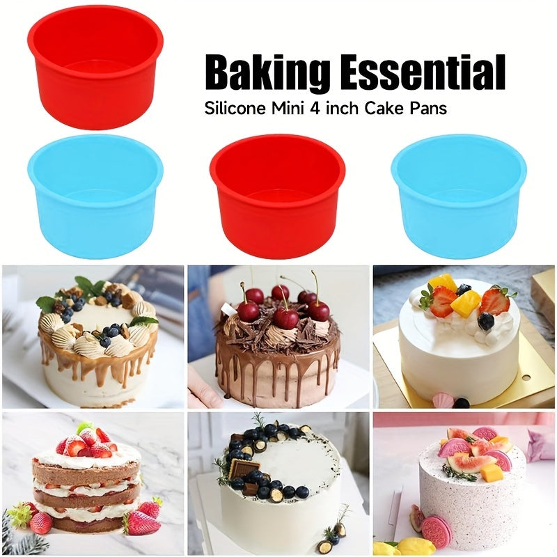 1/4 Set 10.16 cm Moldes de pastelería, Mini sin pegamento de silicona, para hornear, freidora de aire, con pastel, crepe y tarta de huevo