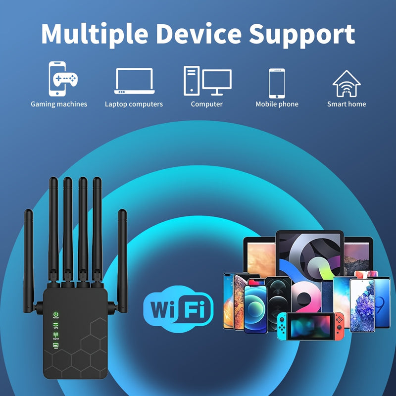 OEKE 6-antenas 2.4GHz WiFi Extender & Repeater - Capacidad para 25 dispositivos, cobertura amplia, WPS, enchufa y juega, 110-130V, fuente de alimentación de EE. UU. para hogar y oficina, WiFi Extender para hogar, red de oficina, diseño de tecnología mode