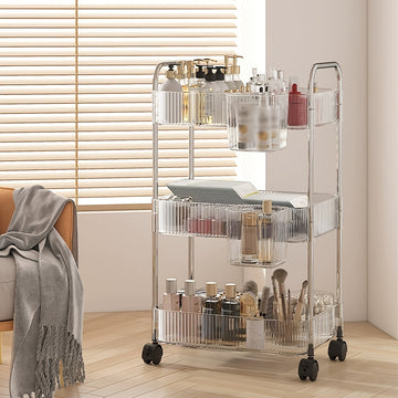 1 carrito de almacenamiento de plástico transparente con 3 niveles - Organizador multi-funcional para cocina, baño, oficina, estante de almacenamiento móvil para cosméticos, productos de belleza y más, organización de oficina | Carrito de almacenamiento