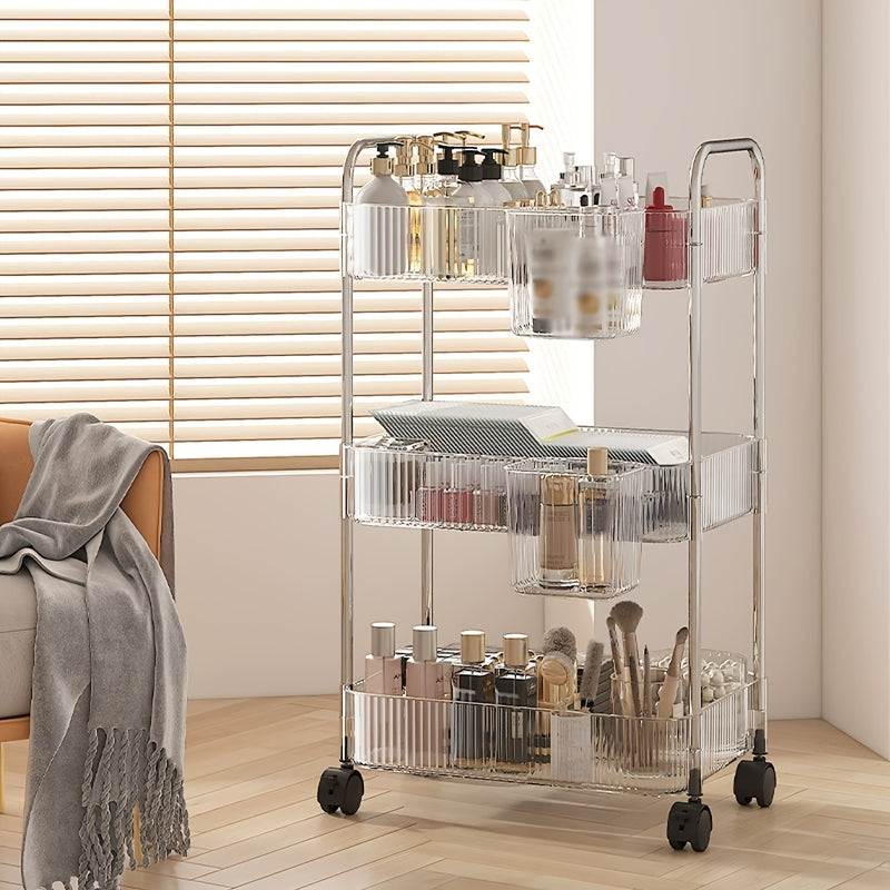 1 carrito de almacenamiento de plástico transparente con 3 niveles - Organizador multi-funcional para cocina, baño, oficina, estante de almacenamiento móvil para cosméticos, productos de belleza y más, organización de oficina | Carrito de almacenamiento