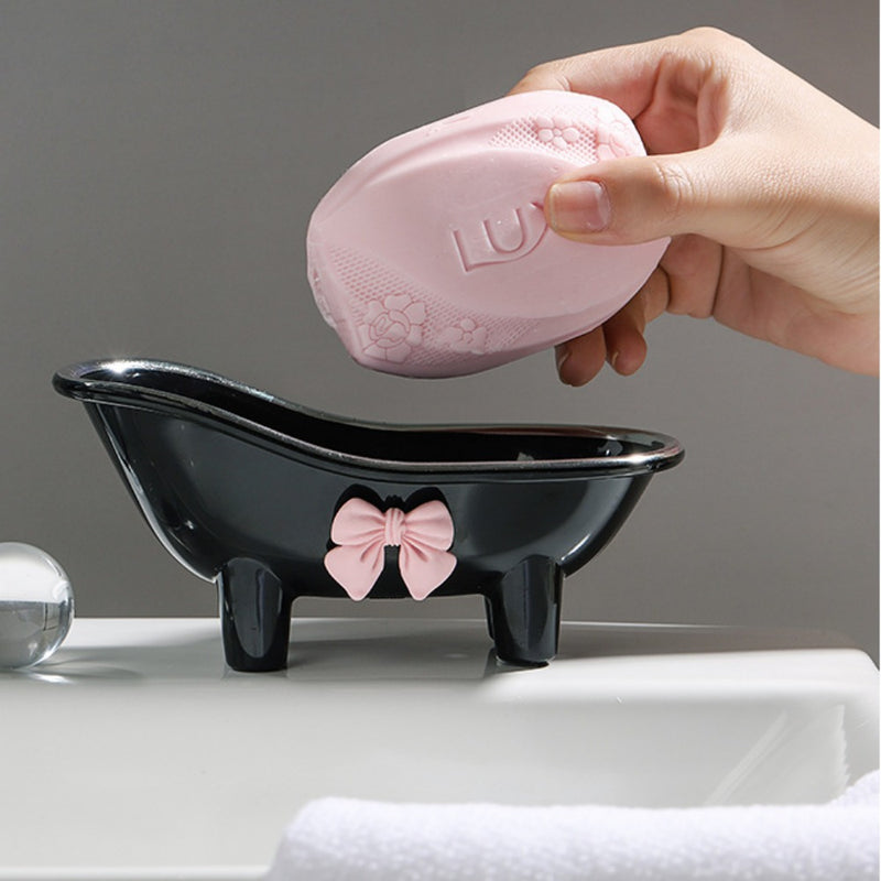 1pc Placa de Jabón con Lazo Lindo, Soporte de Jabón de Plástico con Forma de Bañera Creativa, Accesorio de Baño Rectangular para Jabón y Productos de Limpieza, Placa de Jabón