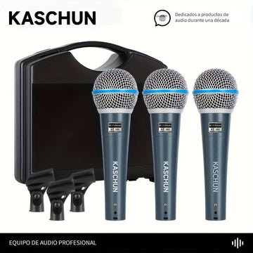 Conjunto de Micrófonos para Conciertos Familiares de Tres Piezas KASCHUN BT58a para Canto en Vivo al Aire Libre Micrófono Dinámico