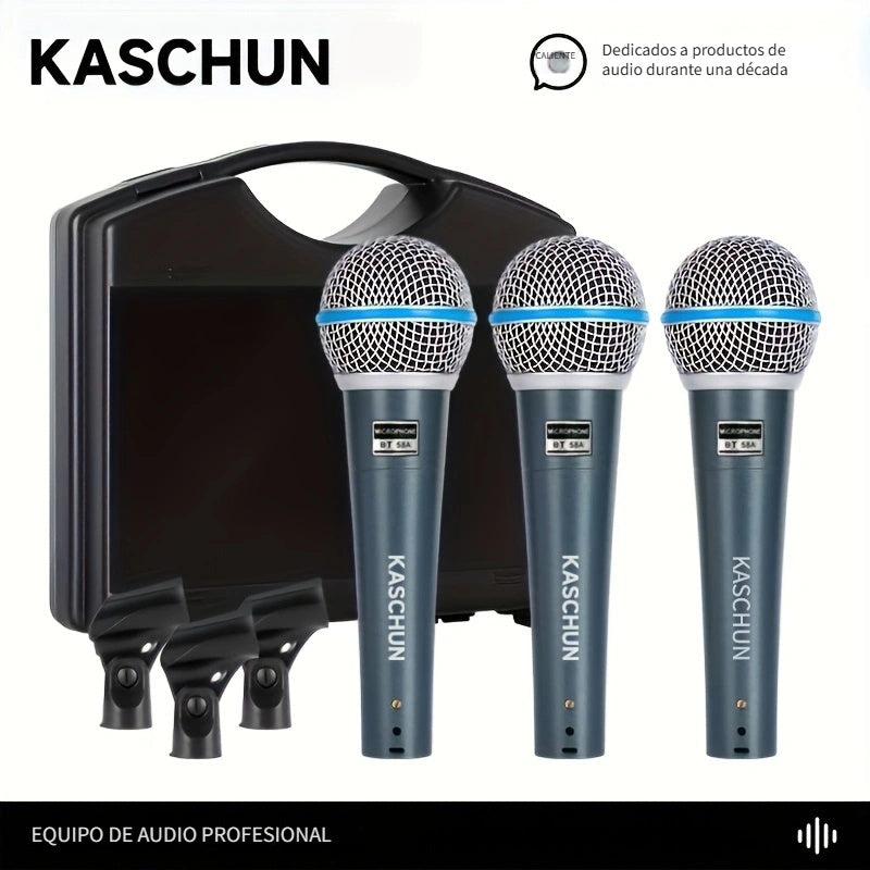 Conjunto de Micrófonos para Conciertos Familiares de Tres Piezas KASCHUN BT58a para Canto en Vivo al Aire Libre Micrófono Dinámico