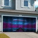 1pc Banderola de Puerta de Garaje con Reflejo del Lago y Montaña en Aeronave Fantástica - Paisaje Nocturno Vibrante con Estrellas, Poliéster Resistente al Clima, Sin Necesidad de Electricidad para Decoración Navideña, Halloween, Fiestas y Jardín, Tema Ac