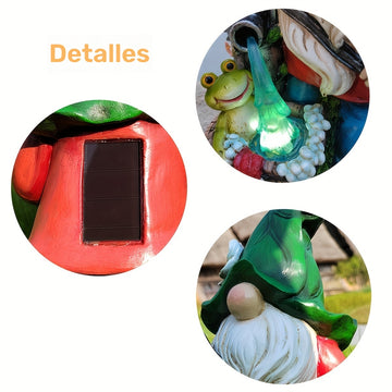Estatua de gnomo de jardín solar con baño de rana, decoración de exterior de resina, control de sensor de luz, batería de níquel de energía solar, 600 mAh, sin control remoto, para decoración de balcón, césped y patio.