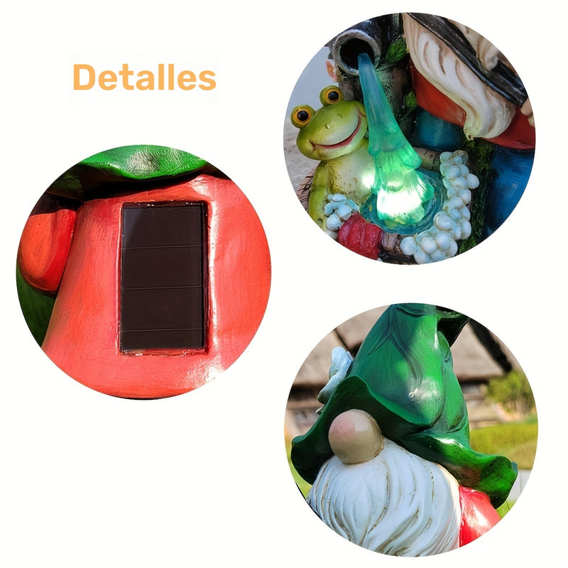 Estatua de gnomo de jardín solar con baño de rana, decoración de exterior de resina, control de sensor de luz, batería de níquel de energía solar, 600 mAh, sin control remoto, para decoración de balcón, césped y patio.