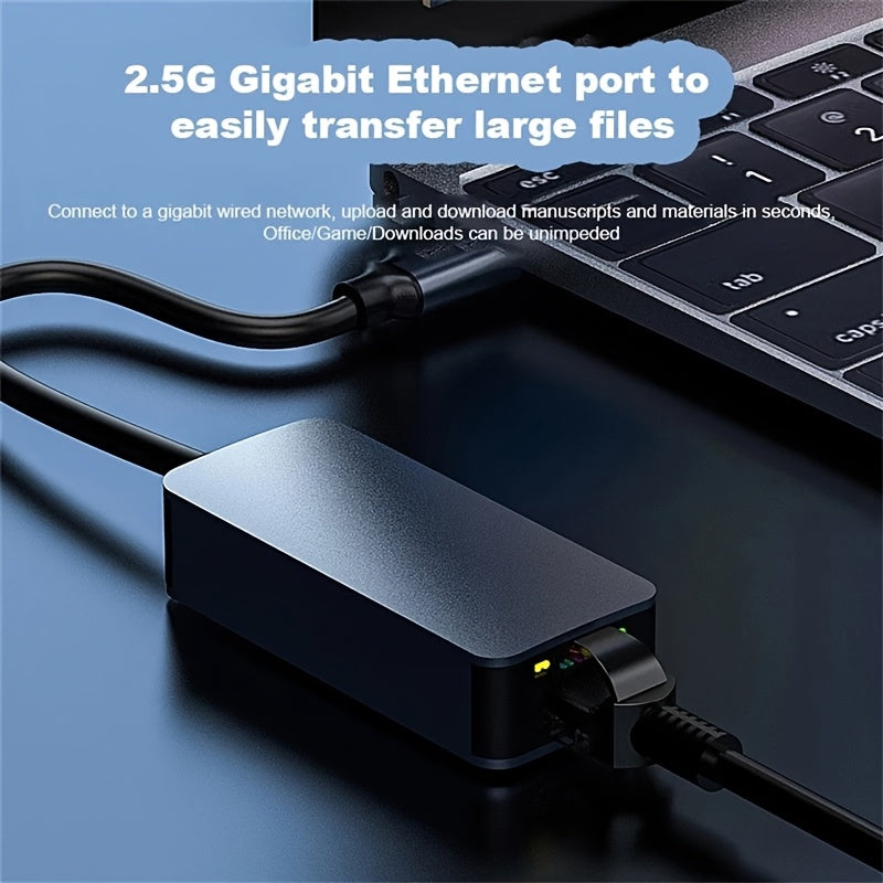 Adaptador USB C a RJ45 2.5G de 2500Mbps con Cable, Compatible con Windows 7/8/10/11 y MAC, Hub LAN para PC Portátil, Configuración de Red Oficina, Convertidor Ethernet Moderno, Rendimiento Fiable, Ideal para Entusiastas Tecnológicos