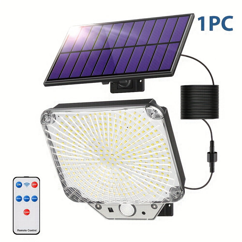Luz solar exterior de 345 LED con sensor de movimiento y control remoto, resistente al agua IP65, con cable de extensión de 16 pies (152,4 pulgadas), funcionamiento desde el atardecer hasta el amanecer, fácil de instalar y quitar, adecuada para porches,