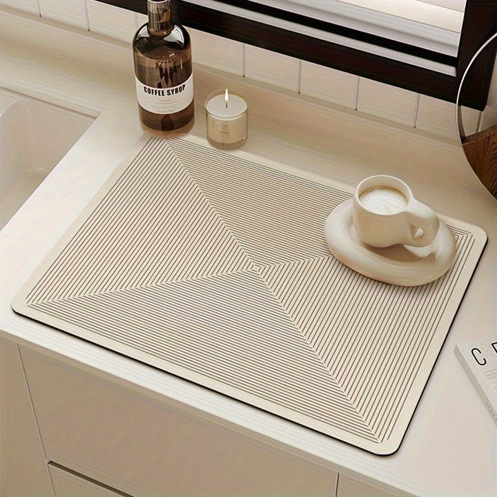 1 pieza de Tapete para Platos Moderno y Minimalista de Secado Rápido - Goma para Encimeras de Cocina, Máquinas de Café y Bares - Absorbente con Diseño Elegante de Línea Blanca, Accesorio para Estación de Café | Diseño de Líneas Elegantes