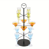 Elegante soporte de árbol de cóctel de 3 niveles con 12 soportes - Estante de exhibición de copas de champán con acabado negro para fiestas y eventos, construcción metálica, perfecto para organizar bebidas, soporte de árbol de cóctel