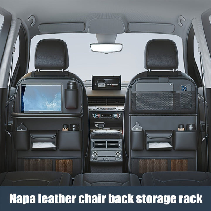 Organizador de asiento trasero de coche con diseño de asiento de cuero sintético Napapa, estante de almacenamiento de maletero con múltiples bolsillos para SUV y vehículos, accesorio interior negro elegante, regalo ideal para entusiastas de coches, soluc