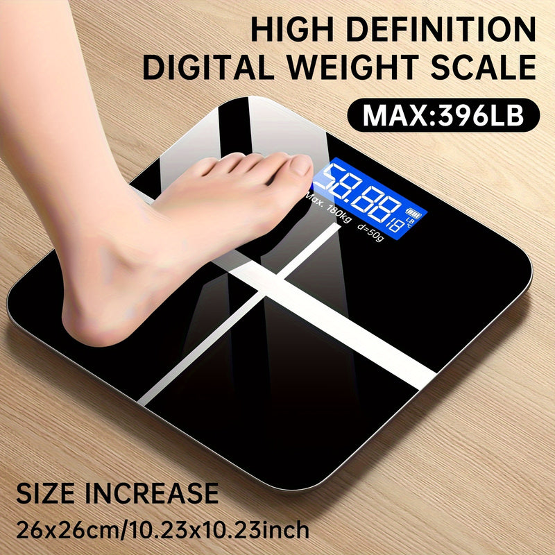 Balanza digital de alta definición, capacidad de 396 lb, pantalla LED, batería AAA no recargable, plástico, plataforma ultra ancha, conmutable KG/libra, sin batería incluida