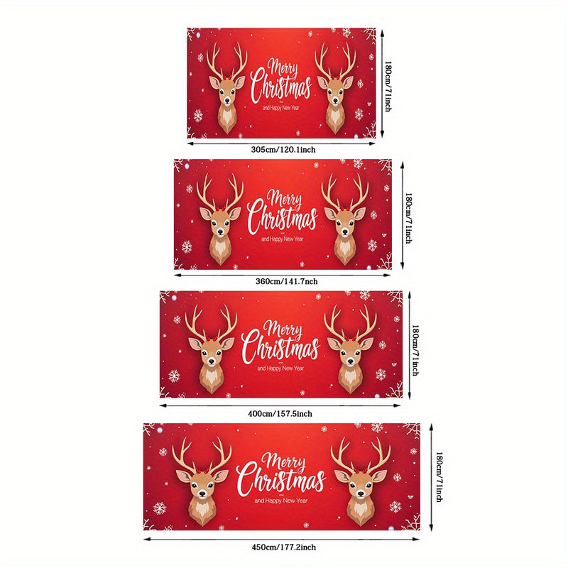 2D Banner de Puerta, 1 Pieza, Banner de Puerta de Renos de Alce Navideño Festivo - Poliéster Duradero, Diseño de Copos de Nieve y Noche Estrellada, Perfecto para Decoraciones Navideñas, Bodas y Celebraciones al Aire Libre, Decoraciones Navideñas
