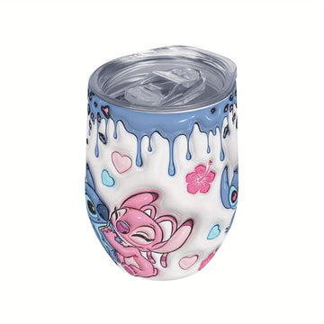 Taza de café aislada de acero inoxidable de 12 onzas, diseño de dibujos animados lindo con flores rosas y pintura gotosa, perfecta para el hogar, al aire libre, camping, cumpleaños, regalo de vacaciones, 1 pieza, taza de viaje para café