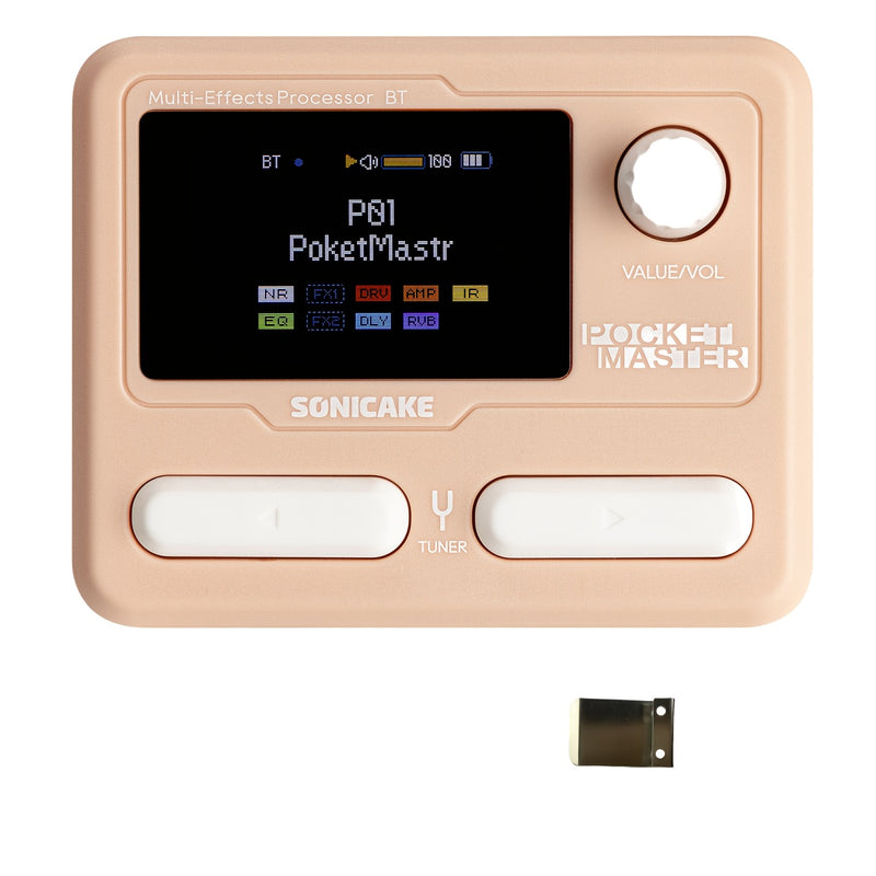 Procesador de efectos múltiples BT de SONICAKE para guitarra - Recargable por USB, simulación de gabinete IR, 6 presets (NR/DRY/FL/HP/IR), diseño compacto rosa con clip de cinturón, ideal para músicas mujeres, pedal de efectos de guitarra, dispositivo mu