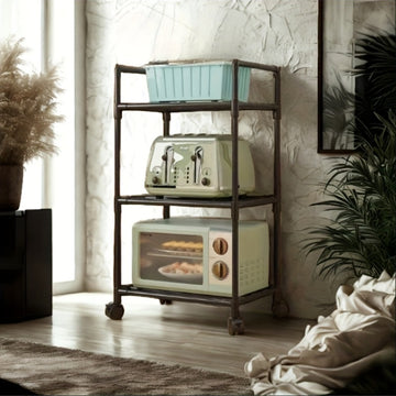 Carro de Cocina Rodante de 3 Niveles con Ruedas - Organizador de Almacenamiento Ahorrador de Espacio en Metal y Plástico, Diseño Retro Vintage para Cocinas Pequeñas, Fácil Montaje y Carrito Móvil Duradero, Construcción Robusta de Ruedas
