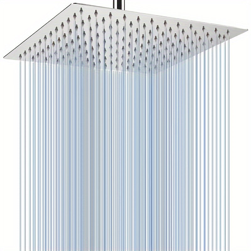 Cabezal de Ducha Cuadrado de Acero Inoxidable de Lujo - Alta Presión, Gran Flujo de Agua, Montaje en Pared, Acabado Pulido para Lavado Completo del Cuerpo