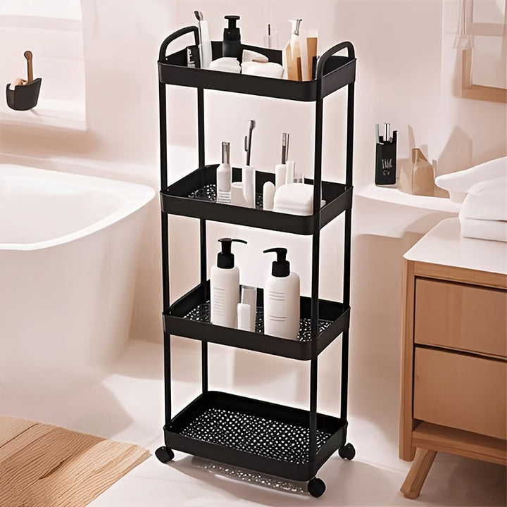 1pc Carrito de Almacenamiento Rodante MIAOCAI Negro/Beige - Organizador Multiusos de 3 Niveles con Ruedas para Movilidad Fácil - Perfecto para Artículos de Baño, Cocina, Sala de Estar - Almacena Libros, Cosméticos, Artículos de Aseo, Toallas, Estante de