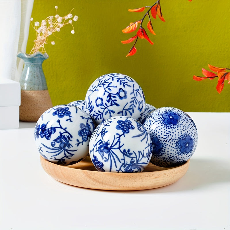 Juego de 6 Bolas de Porcelana Azul y Blanca - Rellenos Decorativos para Jarrones para el Hogar, Jardín, Bodas y Centros de Mesa Festivos