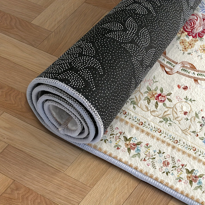 Alfombra moderna lavable de estilo europeo retro con diseño floral fresco, 850 g/m², terciopelo suave, antideslizante y duradera, para sala de estar, dormitorio o entrada, que muestra tu estatus noble. Material de alta gama y artesanía exquisita para un