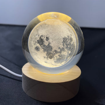 Luz de noche de luna de cristal, lámpara de mesa LED 3D, alimentada por USB, estilo moderno, sin pared, sin batería, para dormitorio, decoración de ambiente de fiesta.