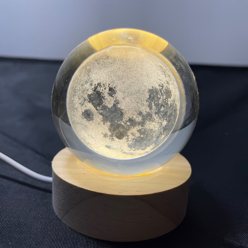 Luz de noche de luna de cristal, lámpara de mesa LED 3D, alimentada por USB, estilo moderno, sin pared, sin batería, para dormitorio, decoración de ambiente de fiesta.