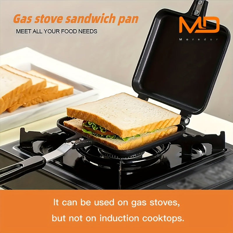 MOREDOR 1pc Sartén Doble Cara Antiadherente para Hamburguesas y Panqueques - 1000W Diseño Cuadrado Portátil con Placas Desmontables, Ideal para Camping, Desayunos, Tortillas - Utensilio de Cocina Interior/Exterior, Rejilla Desmontable, Mangos Ergonómicos