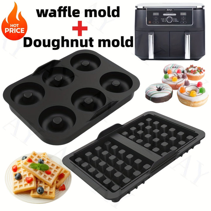 Tamaño compacto/2 piezas Moldes de silicona reutilizables para waffle donut antiadherentes para modelos Ninja AF400EU AF451EU SL400EU AF500DE y muchos otros accesorios de freidora de aire para horno