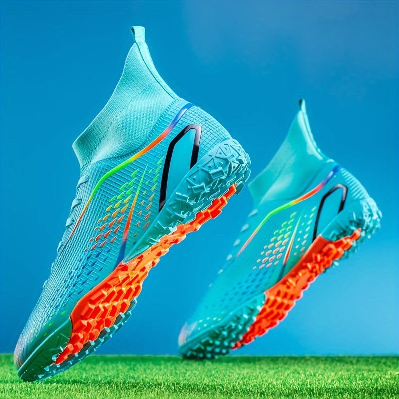 Tenis de fútbol de caña alta para hombres - Ligeros, antideslizantes, ideales para entrenamiento, diseño transpirable para verano, suela de goma y plantilla de tela, perfectos para partidos y uso al aire libre