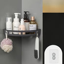 2 piezas de estantes de ducha de esquina adhesivos sin taladrar - Organizador de pared para champú, jabón y artículos de tocador, estante de almacenamiento de baño que ahorra espacio con acabado negro elegante, soporte de artículos de tocador, estética m