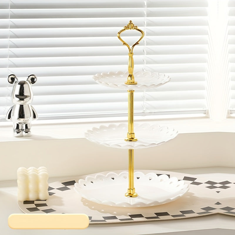 1pc Elegante Soporte de 3 Niveles de Plástico para Dulces, Multiusos, bandeja de servicio segura para contactos con alimentos para postres, frutas y pastelería, perfecta para bodas, cumpleaños y celebraciones de vacaciones