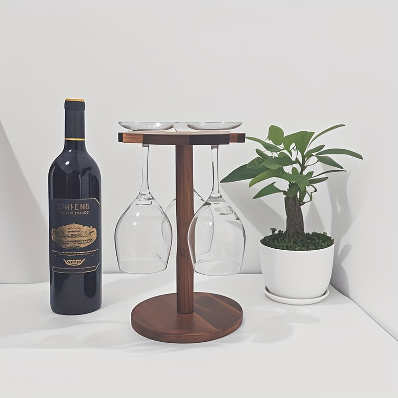 Soporte Premium para Copas de Vino en Madera - Diseño Circular con Detalles Dorados, Base Robusta para Estabilidad, Protege Superficies del Condensado, Decoración Elegante para Barra y Comedor, Acabado Natural, Acento Contemporáneo para Mesas