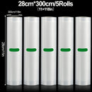Paquete de 5 Rollos para Sellado al Vacío, Longitud de 3 Metros, Varios Anchos, Adecuados para Almacenamiento de Alimentos y Cocina Lenta a Baja Temperatura - Diseño Resistente al Desgarro Garantiza Máxima Frescura y Mayor Duración - Seguro para Contacto