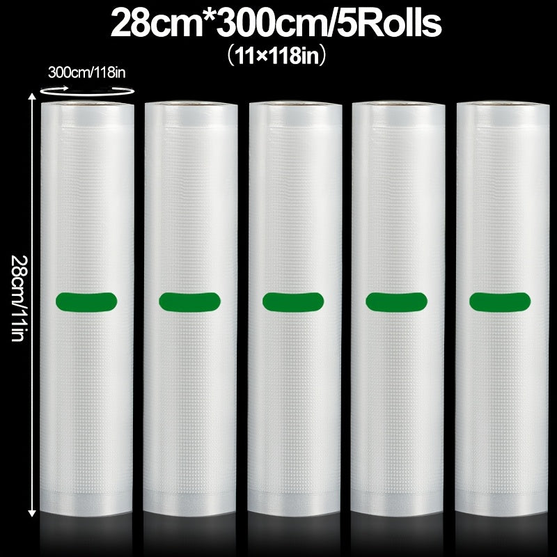 Paquete de 5 Rollos para Sellado al Vacío, Longitud de 3 Metros, Varios Anchos, Adecuados para Almacenamiento de Alimentos y Cocina Lenta a Baja Temperatura - Diseño Resistente al Desgarro Garantiza Máxima Frescura y Mayor Duración - Seguro para Contacto