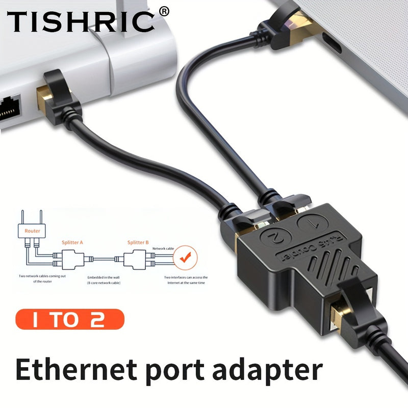 Divisor Ethernet Gigabit TISHRIC - Adaptador de Conector RJ45 de 1 a 2 Puertos, Acabado Mate, Hembra a Hembra
